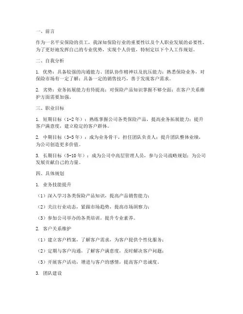 平安保险个人工作规划