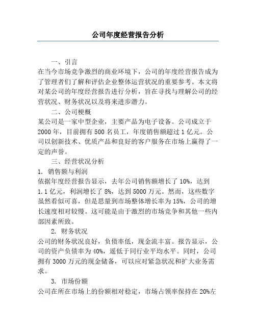 公司年度经营报告分析