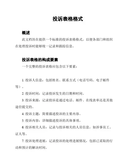 投诉表格格式