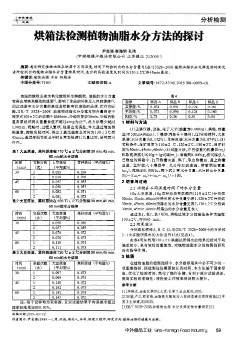 烘箱法检测植物油脂水分方法的探讨
