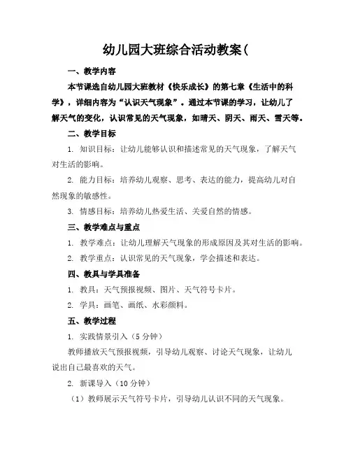 幼儿园大班综合活动教案(