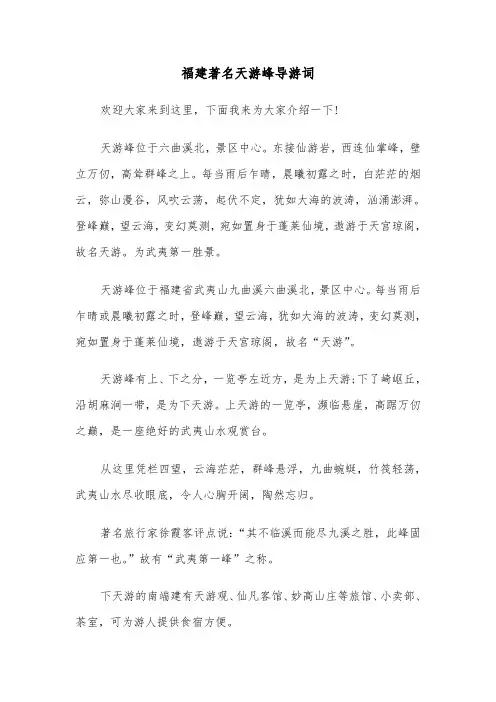 福建著名天游峰导游词(六篇)