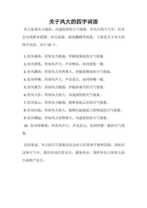 关于风大的四字词语