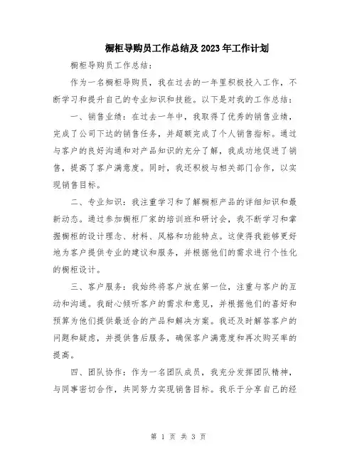 橱柜导购员工作总结及2023年工作计划