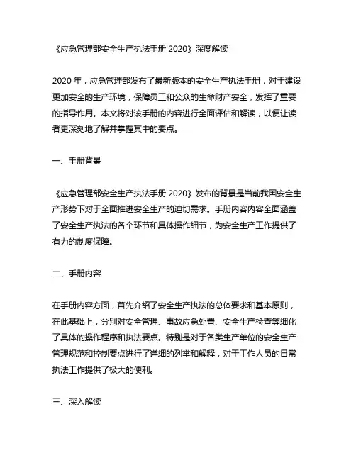 应急管理部 安全生产执法手册 2020