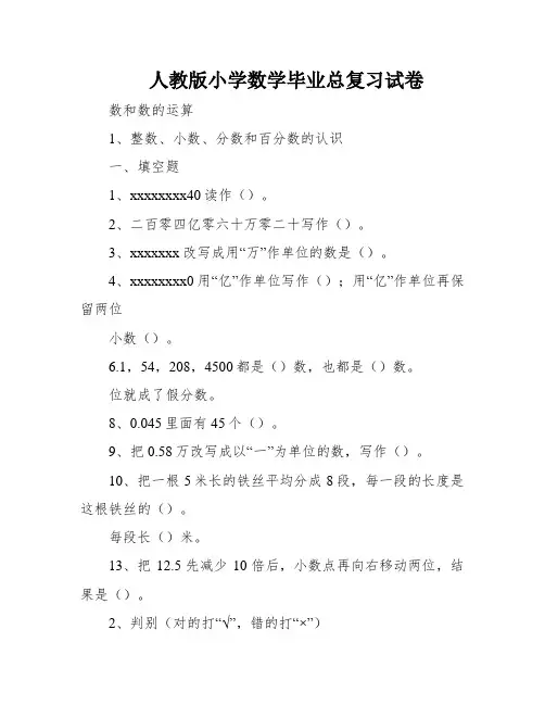人教版小学数学毕业总复习试卷