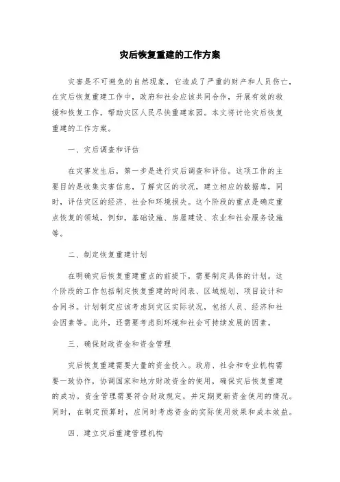 灾后恢复重建的工作方案