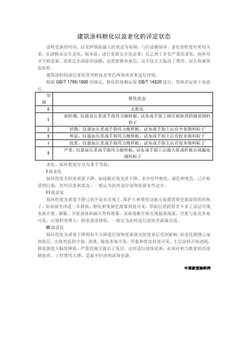 建筑涂料粉化以及老化的评定状态