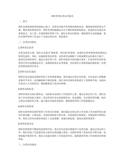 国库管理自查自纠报告