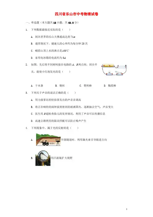四川省乐山市中考物理真题试题(含解析)(1)