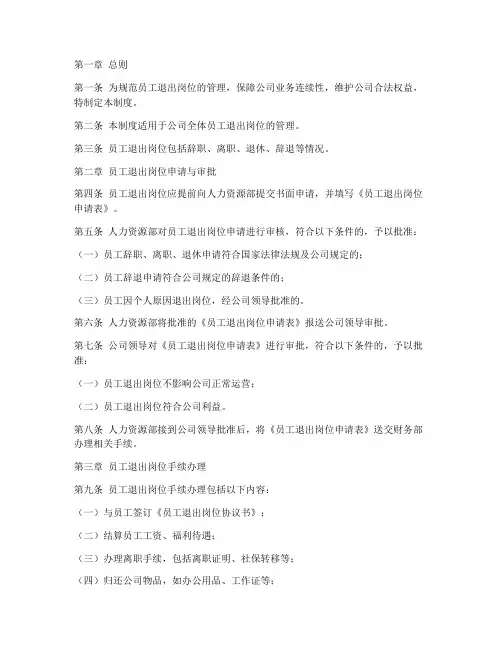 员工退出岗位管理制度范本