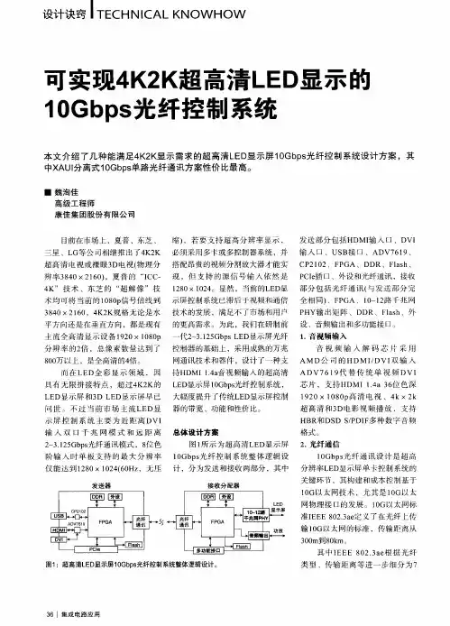 可实现4K2K超高清LED显示的10Gbps光纤控制系统