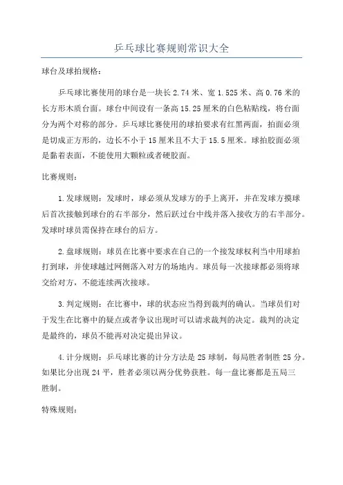 乒乓球比赛规则常识大全