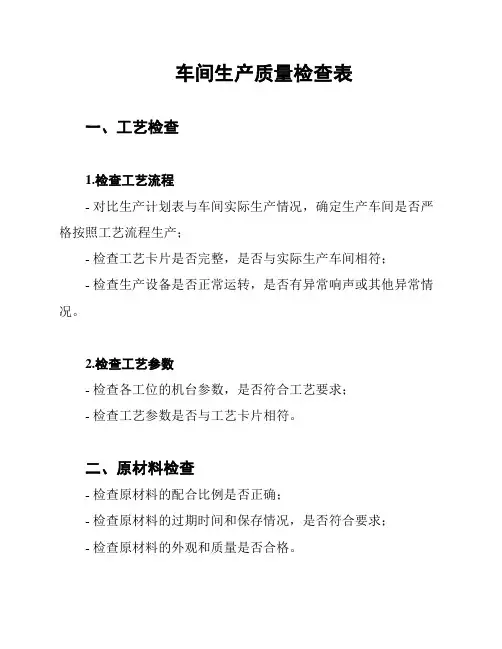 车间生产质量检查表