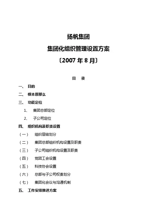 某公司集团化组织管理设置方案