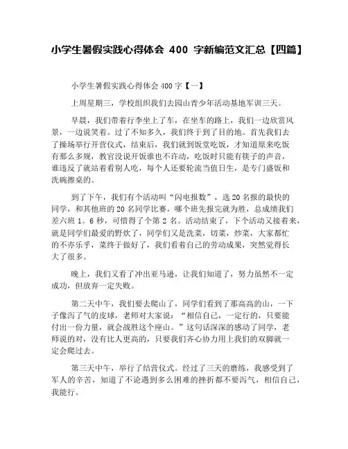 小学生暑假实践心得体会400字新编范文汇总【四篇】