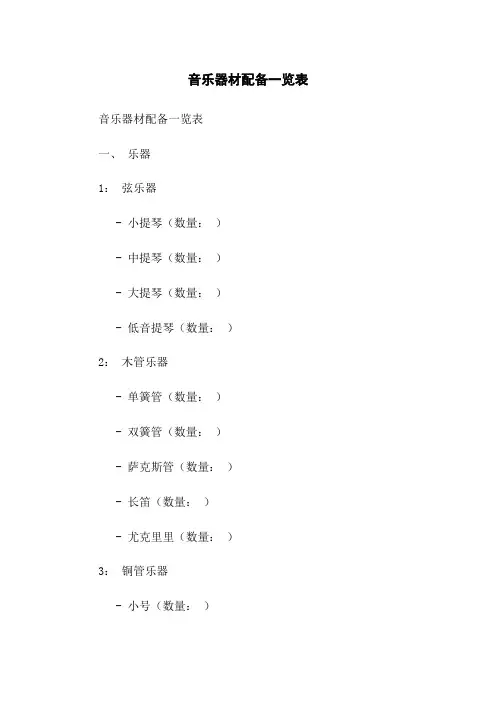 音乐器材配备一览表