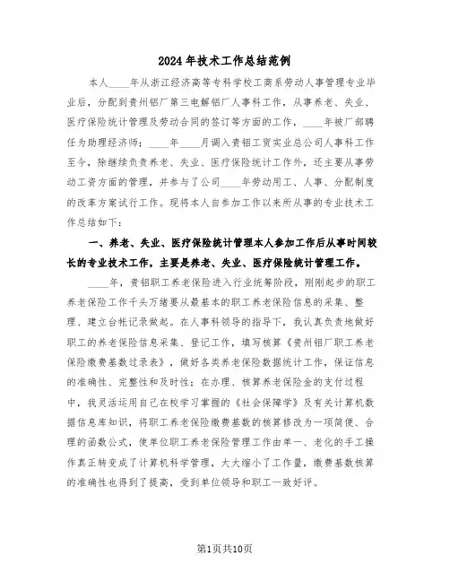 2024年技术工作总结范例(3篇)