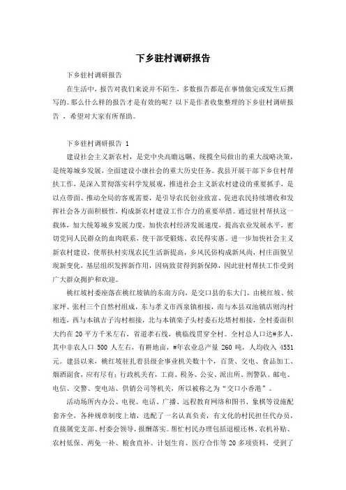 下乡驻村调研报告