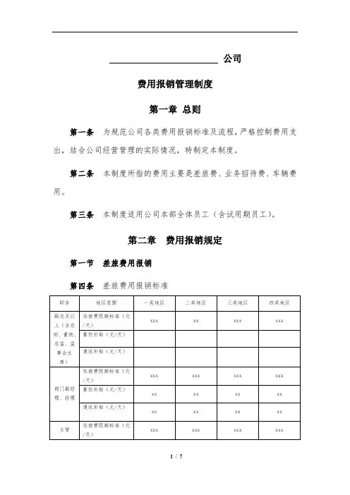 费用报销制度模板