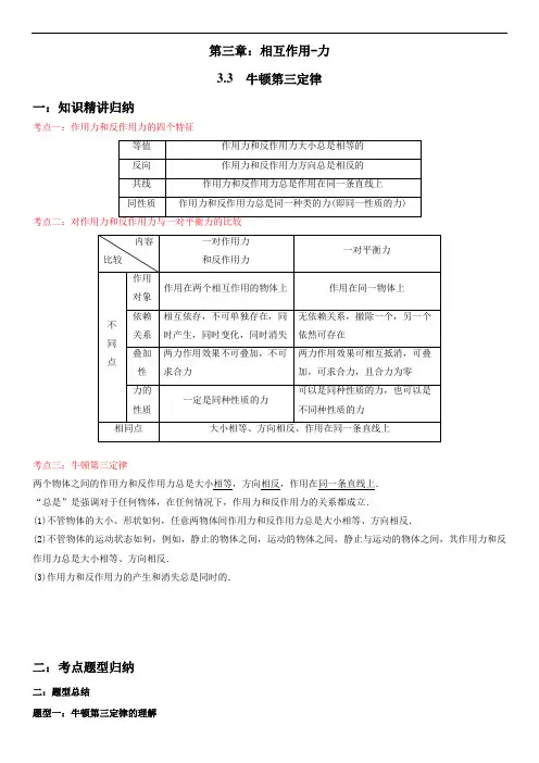 新教材高中物理人教版必修一 精品精讲精练 3- 3 牛顿第三定律