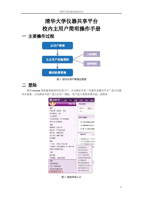 清华大学仪器共享平台校内主用户简明操作手册