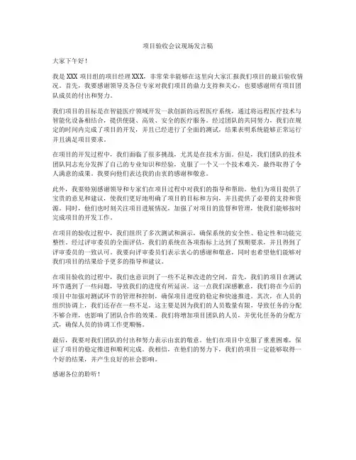 项目验收会议现场发言稿