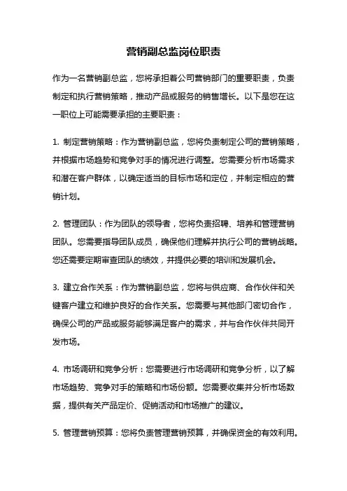 营销副总监岗位职责