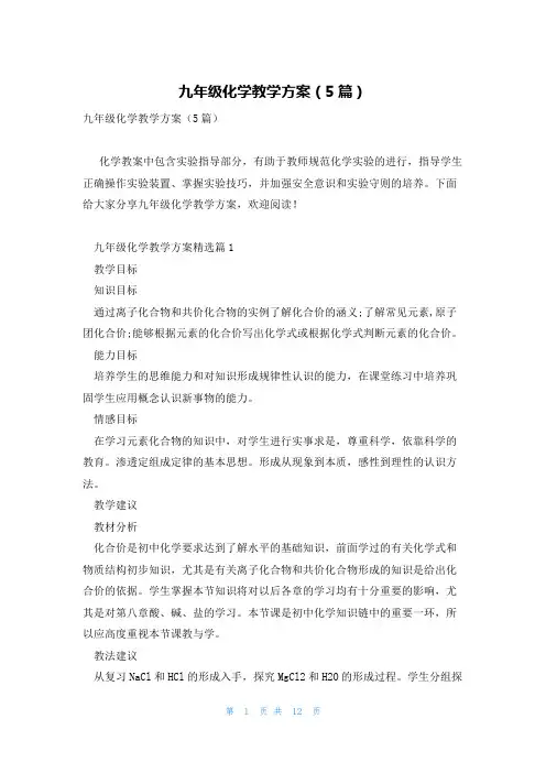九年级化学教学方案(5篇)