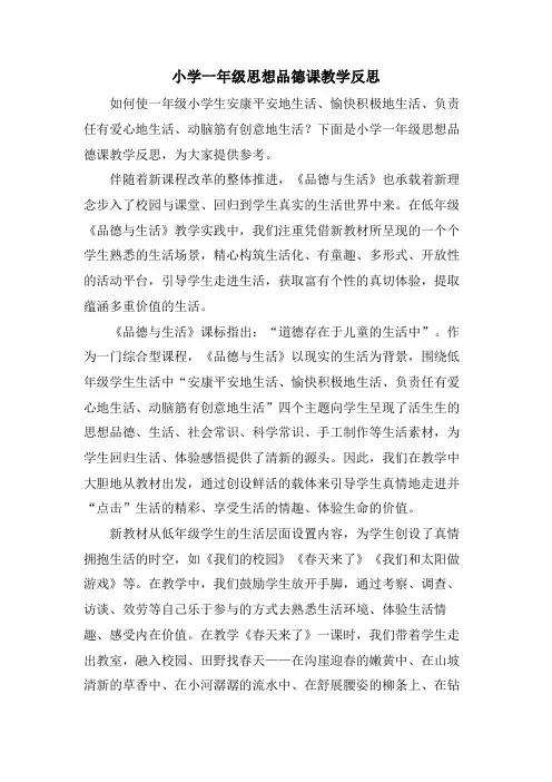 小学一年级思想品德课教学反思