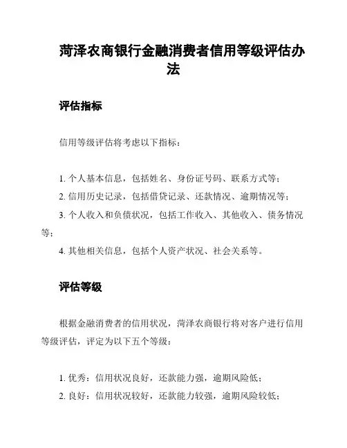 菏泽农商银行金融消费者信用等级评估办法