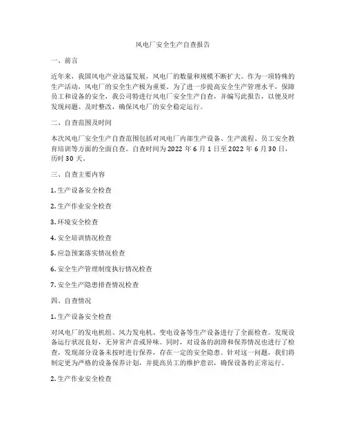 风电厂安全生产自查报告
