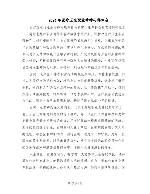 2024年医疗卫生职业精神心得体会（3篇）