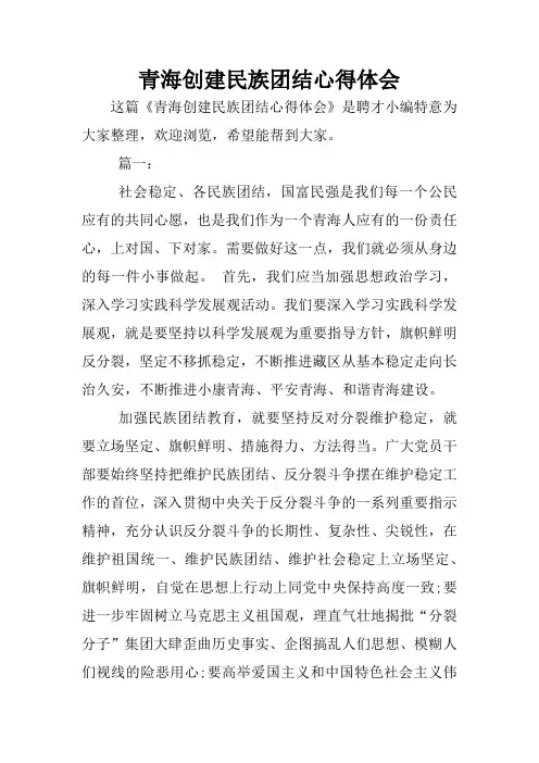 青海创建民族团结心得体会