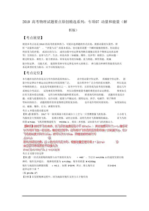 2019高考物理试题重点系列：专项07动量和能量解析版
