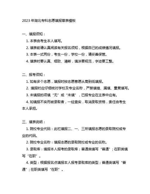 2023年湖北专科志愿填报草表模板