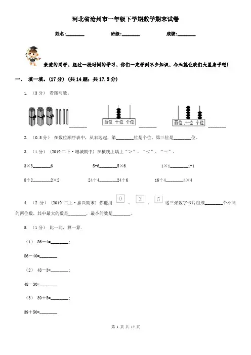 河北省沧州市一年级下学期数学期末试卷