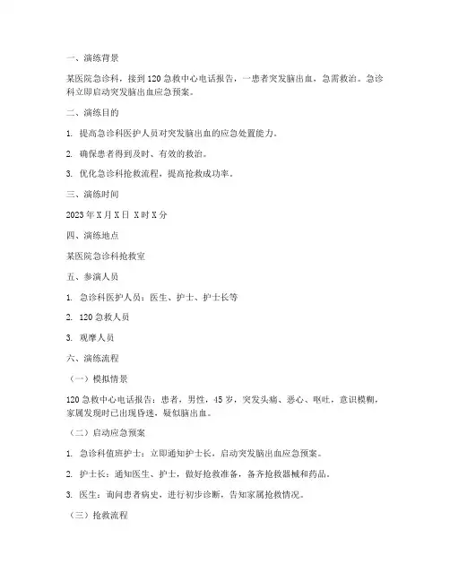 突发脑出血应急预案演练脚本