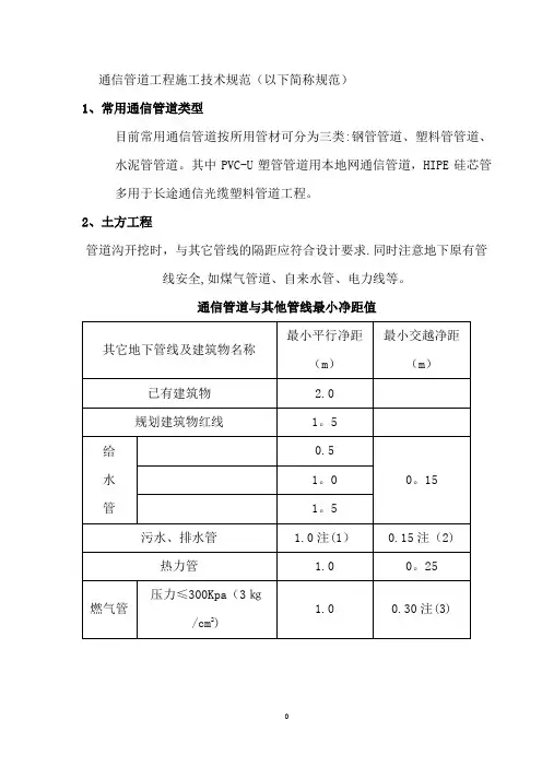 通信管道工程施工技术规范