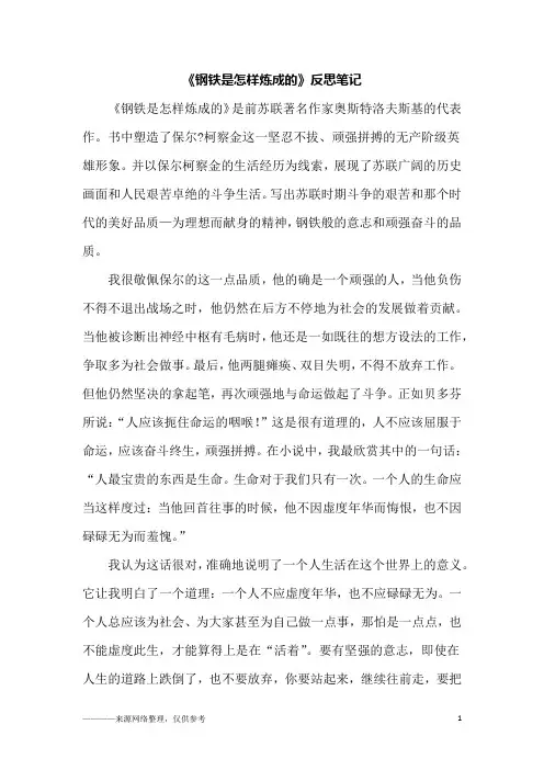《钢铁是怎样炼成的》反思笔记_四年级作文