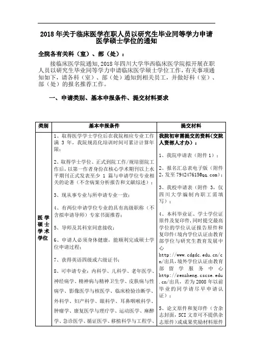 2018年关于临床医学在职人员以研究生毕业同等学力申请医学硕士学位的通知