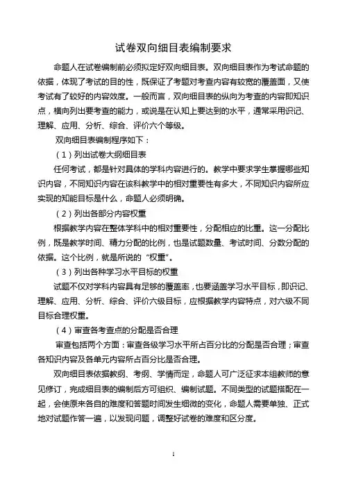 双向细目表