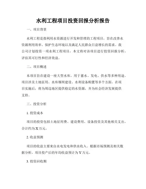 水利工程项目投资回报分析报告