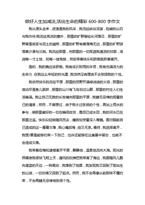 做好人生加减法,活出生命的精彩600-800字作文
