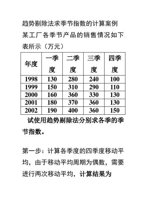 趋势剔除法求季节指数的计算案例