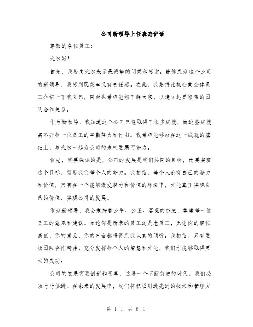 公司新领导上任表态讲话（3篇）