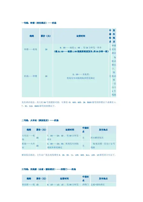 西安咸阳国际机场大巴时刻表