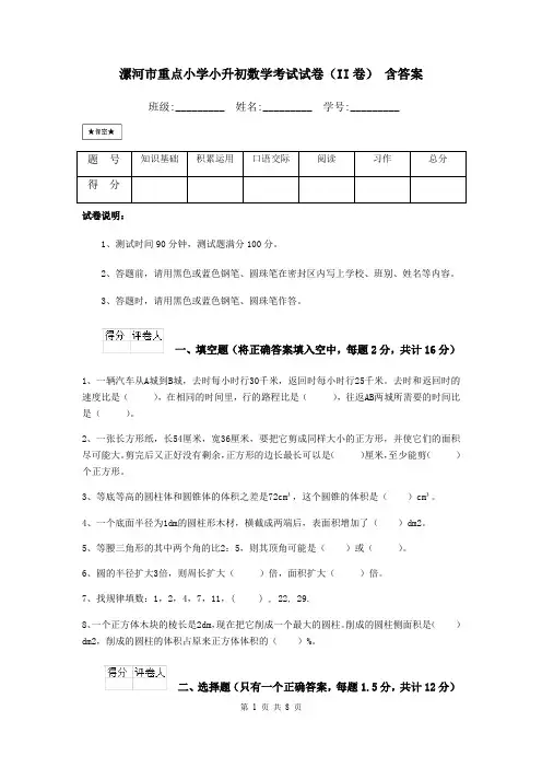 漯河市重点小学小升初数学考试试卷(II卷) 含答案