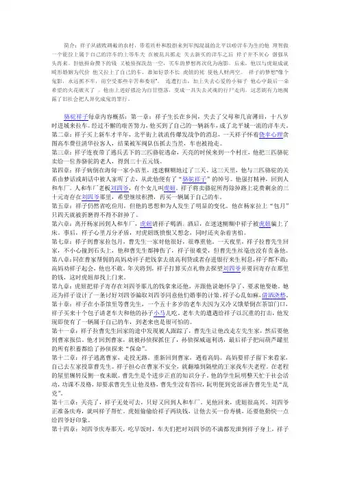 《骆驼祥子》简介、章节概括