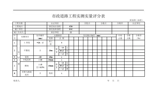 附表-四(沥青) 市政道路工程实测实量评分表